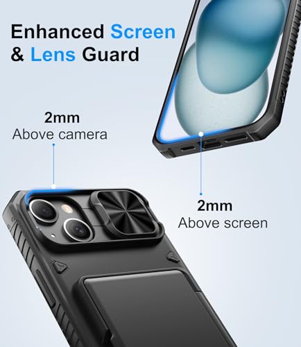 BXYJY for iPhone 15 Plus & 14 Plus Wallet Case, Built-in Card Holder(4-5 Cards), Slide Camera Cover, Military Drop & RFID Protection, Heavy Duty Women Men Phone Cases for iPhone 15 Plus/14 Plus, Black - Thumbnail 6