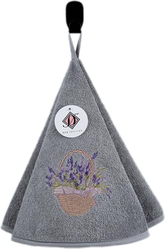 Image of Round Hand Towel Flowers Embroidery Grey,70cm Diameter,100% Cotton Premium By DVS Home
