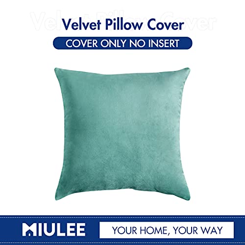Image of MIULEE Velvet Pillow Covers Decorative Square Pillowcase Soft Solid Cushion Case for Sofa Bedroom Car 12 x 12 Inch Aqua Green