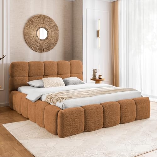 Home Collective Polsterbett Doppelbett Bett mit Stauraum viele Größen und Farben | inkl. Metall-Lattenrost | bodennahes Design Schlafzimmer Jugendzimmer Möbel | Braun 160x200 cm