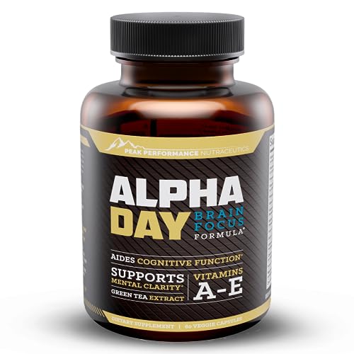 Peak Performance Alpha Day Nootropic Energy Supplement - 60 Capsules - Brain Booster & Immune Support - Improves Focus, Concentration, Cognitive Function & Memory - Gluten & GMO Free