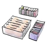 3 Pack Foldable Nylon Bra Organizer Closet Underwear Organizer Collapsible Closet Compartments Foldable Underwear Storage Divider Boxes Bra Underwear Drawer Organizer Includes 6/7/11 Cell for Lingerie,Underwear,Socks,Ties