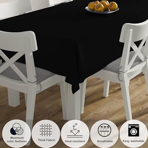 Image of HOME COLORS.IN Cotton Plain 6 Seater Table Cover - Machine Washable - Durable - Dining Table Cloth - 60 x 84 Inch - Black