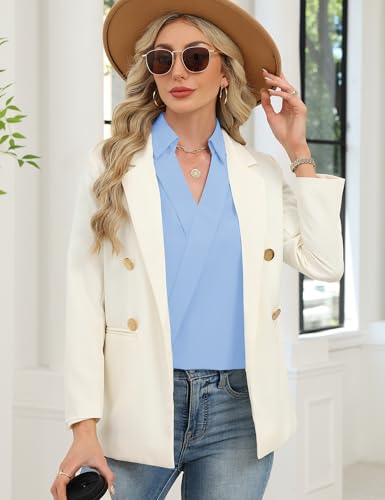 Image of LOMON 3 /4 Length Sleeve Womens Tops Dressy V Neck Collared Shirts Trendy Business Casual Work Blouses Vacation Outfits 2026