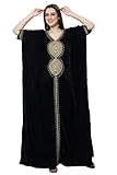 Kaftan for Women Designer Velvet Karakou Embroidery Threadwork Free Size Wedding Caftan by Maxim Creation (Length 58', Black)