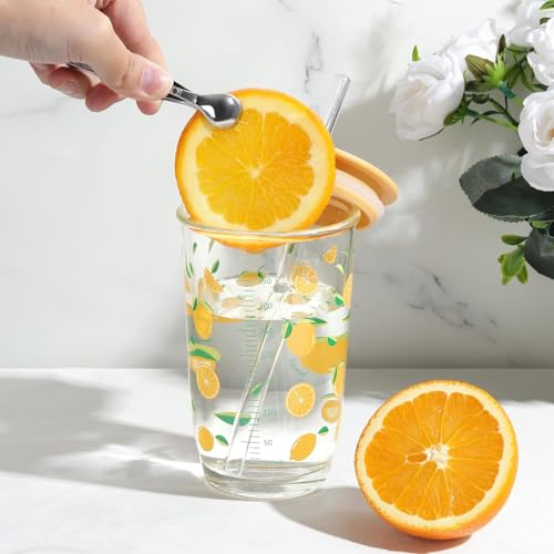 Image of Kamvy Reusable Glass Tumbler with Lid & Straw Pack of 1, 400ml Multipurpose Drinking Glasses Coffee Sipper Mugs for Juice Smoothies Iced Tea Indoor & Outdoor Cup (Lemon Yellow)