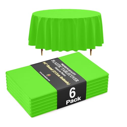 Image of Exquisite 66% Thicker Premium Lime Green Round Tablecloth 0.5 Mil 6 Pack Plastic Table Cloth Disposable 84 Inch Round Plastic Tablecloth Won't Tear Easily Like Cheap Thin Brands
