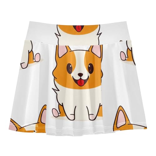 Cute Cartoon Corgi Dogs White Girls Skorts Athletic Shorts Skirts with Shorts Outfit Pleated Skort 3t