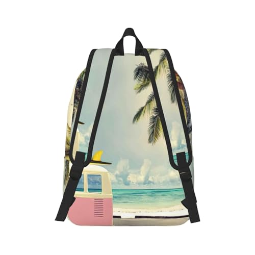 Mochila para laptop EdWal con estampado de playa y autobús para mujer 3