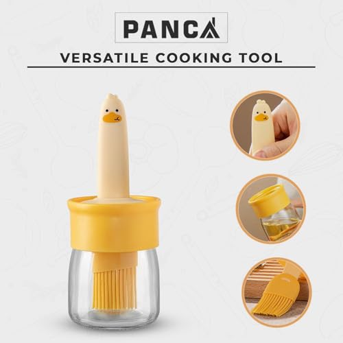 Image of PANCA Oil Dispenser Bottle With Silicone Brush 200ML - Leakproof Transparent Jar for Cooking, Baking, BBQ | Versatile Container With Brush (Yellow)
