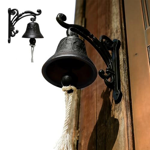 Cast Iron Dinner Bell Hanging Bells for Doors Outdoor Decor for Porches & Farmhouse Walls Hanging Bell for Exterior Use