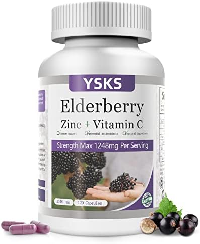 Upenjok YSKS Sambucus Elderberry Capsules Highest Extract (64:1) with Zinc Vitamin C Supplements, Antioxidant & Immune Support for Adult, 2 Month Supply (120 Capsules)