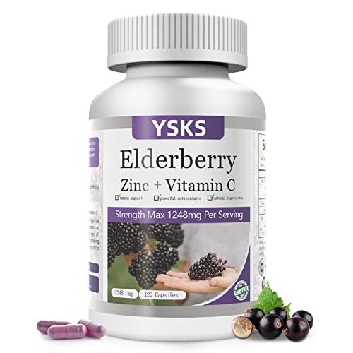 Upenjok Ysks Sambucus Elderberry Capsules Highest Extract (64:1) With Zinc Vitamin C Supplements, Antioxidant & Immune Support For Adult, 2 Month Supply (120 Capsules) #TOP16