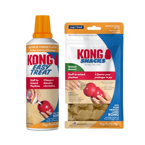 KONG Dog Treats Combo Pack - Includes Bacon/Cheese Snacks & Easy Treat Bacon/Cheese Spray - Toy Filler - for Training Playtime & More - for Large Dogs