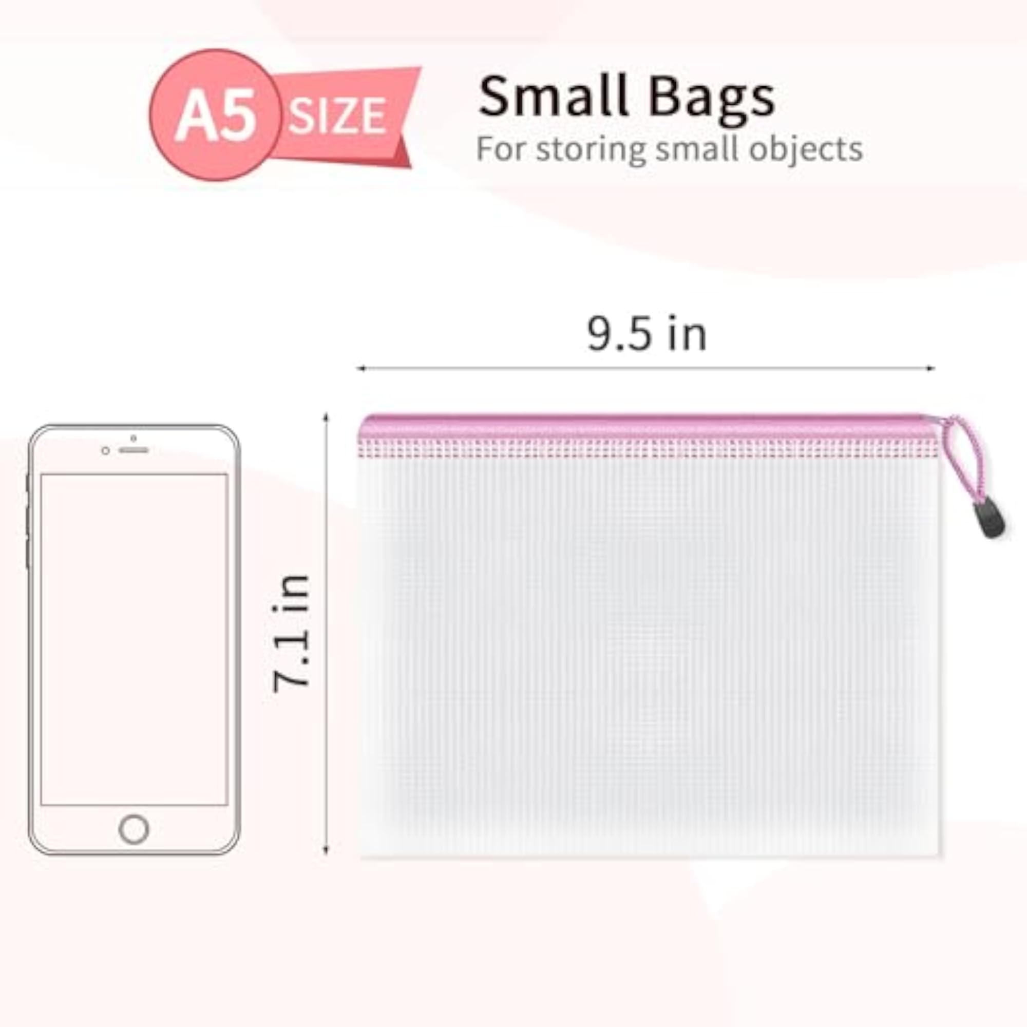 12 Pack A5 Mesh Zipper Bags for Craft Storage