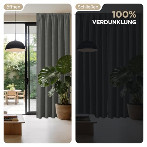 Joydeco Blickdicht Verdunkelungsvorhang Kräuselband Thermovorhang Gardine – Ansicht 6