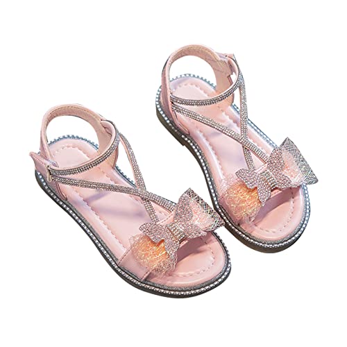 Girls' Sandals Summer Baby Toddler Sandals Summer Lightweight Breathable Rhinestone Bow Girls Beach Toddler Shoes Girls (Red, 36)