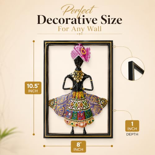Image of iHandikart Folk Dancer Metal Wall Art for Living Room, Iron Wall Sculpture with Traditional Indian Folk Art Design, Decorative Wall Hanging for Home, Bedroom, Entryway & Office (10.5 x 8 Inch)