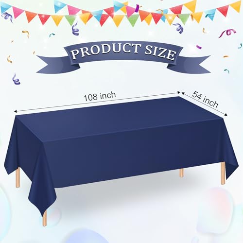 Image of WNINK 4 Pack Navy Blue Tablecloths Dark Blue Rectangle Disposable Plastic Table Cloths 54 inch x 108 inch for Birthday, Retirement, Bridal Shower, Wedding, BBQ, Picnic Parties