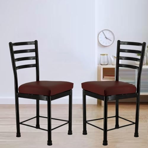 Image of Zidle Asphalt Dining Visitor Velvet seat Cushion Chair for Living Room | Cafe | Home | Restaurant |Powder Coated Metal Legs (4, Brown Leatherette, Black Coated Frame)
