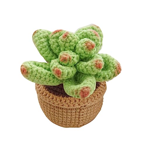 Car Dashboard Ornament Cute Green Plant Cactus Small Crochet Potted Spring Office Cab Small Gadget Decoration Interior Knitted Succulents Interior Desk Decor (Green)