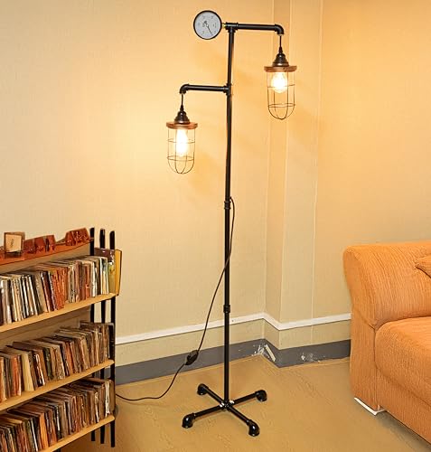 Y-Nut Steampunk DIY Floor Lamp with Dimmer, Double Loft Style Industrial Vintage Antique Style Light...