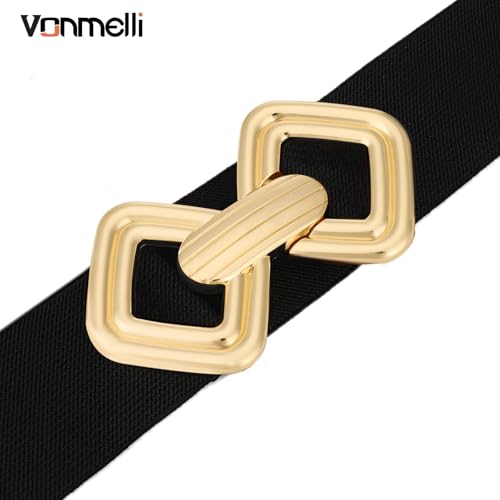 VONMELLI Women Wide Elastic Belt Vintage Stretchy Waistband with Retro Gold Buckle for Dresses4