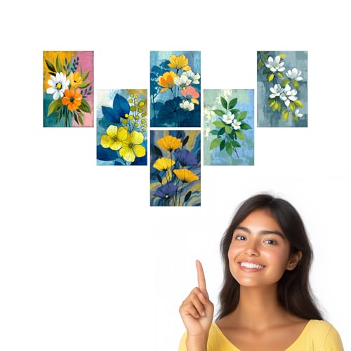 Image of SiddArtify Floral Wall Art Prints Set - Botanical Flower Poster Decor for Living Room Bedroom Office - Set of 2-4x6 Inch - Board (Pack of 6) - Sticker (Pack of 6)