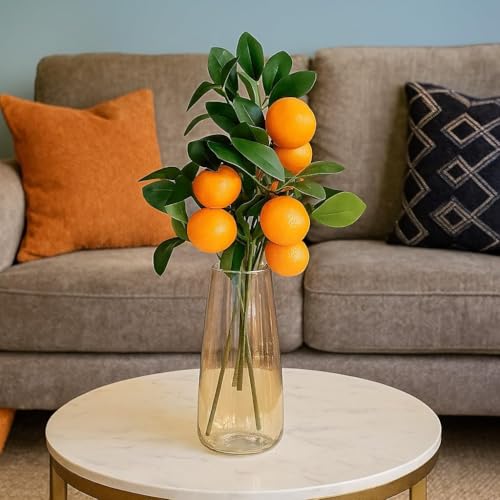 Image of SATYAM KRAFT 6 Pcs Artificial Flower Orange Plant Stick, Elevate Your Decor with Orange Branches Lifelike Tree Plants for Vase Display in Home, Garden, Office, Living Room