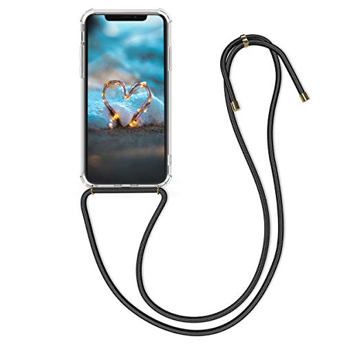 kwmobile Crossbody Case Compatible with Apple iPhone Xs - Clear Transparent TPU Cell Phone Cover with Neck Cord Lanyard Strap - Transparent/Black
