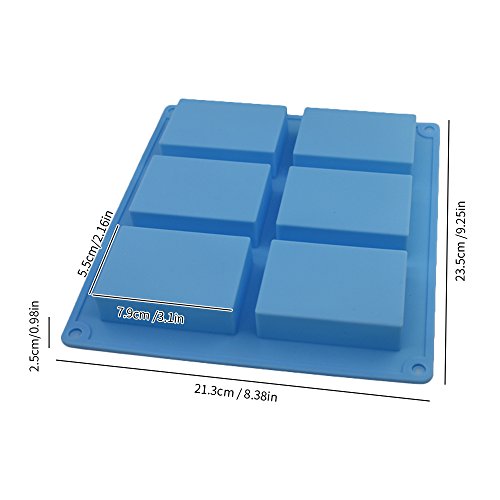 3 Pcs Rectangle Silicone Molds, Senhai 6-Cavity Cake Baking Pans, Biscuit Chocolate Ice Cube Soap Trays - Pink, Blue, Purple #TOP2