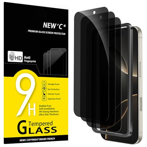 NEWC 3 Pack Privacy for iPhone 17 17 Pro iPhone 16 Pro Screen Protector (6.3 inches) Anti-Spy Tempered Glass Film Enhanced 28 Degree Privacy Angle - Easy installation tool included