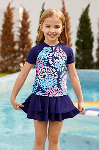 Grace Karin Girls 3-Piece Rashguard Sets Short Sleeve Swimsuit Swim Skirt Pool Party Swimwear Navy 6Y #TOP1