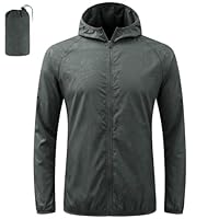BSBUY Regenjacke Faltbar Wasserdichte, Sonnenschutzmantel Sportjacke mit Reißverschluss, Schnelltrocknend Leichte Kleidung mit Kapuze für Jahreszeiten Wandern Laufen Outdoor Angeln Camping, Grau,XL