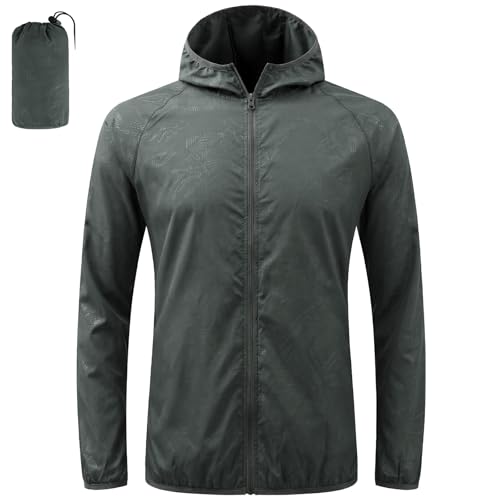 BSBUY Mens Waterproof Jackets Lightweight Rain Jacket Packable Hooded Rain Coats Fast Dry Raincoat Windproof Shell Jacket Windproof Raincoat Solid Color Pullover Top for Travel Running Hiking Camping