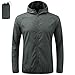 BSBUY Regenjacke Faltbar Wasserdichte, Sonnenschutzmantel Sportjacke mit Reißverschluss, Schnelltrocknend Leichte Kleidung mit Kapuze für Jahreszeiten Wandern Laufen Outdoor Angeln Camping, Grau,XL