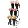 Flower Display Stand with 6 Buckets, 3 Layer Metal Plant Stand Indoor with Wheels, Heavy Duty Moving Flower Cart Flower Rack for Outdoor Patio, Garden, Florist
