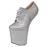 heelless running shoes Style d'orteil : tête ronde High Heels 20cm Heelless Fashion Shoes-Silvery 45