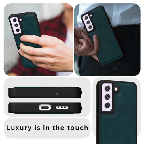 Image of Amazon Basics Back Cover for Samsung Galaxy S21 FE 5G | Premium PU Leather | Soft Touch Finish | Full Camera Protection | Raised Edge Bumper Case (Green)