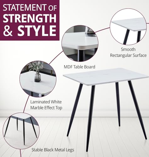 Mesa de comedor de 80 cm blanca y juego de 2 sillas marrón de cocina para salón moderno 5