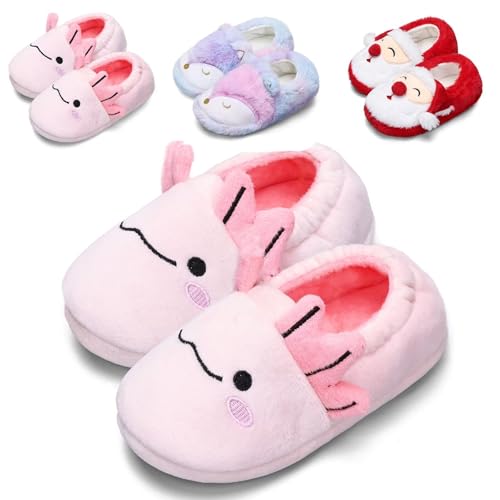 Zapatillas de estar por casa para niños y niñas, de invierno, suaves y cálidas, pantuflas de felpa para niños y suela antideslizante para interiores y exteriores, Dinosaurios, 32/33 EU