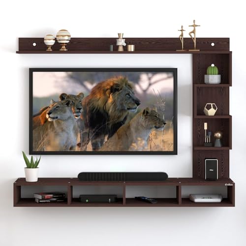 Image of Anikaa Kasey Engineered Wood Wall TV Unit LED Light Wall TV Stand Wall Mounted TV Unit for Living Room Home Office- (Wenge) (Ideal for 55 Inch)(D.I.Y)