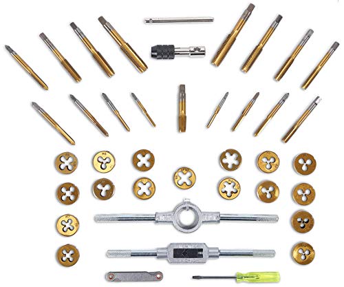 BeHappy 40 PCS Tap and Die Set, Metric Tap and Die Set Titanium Coated with Storage Case, Alloy Steel External Internal Cutting Threading Tapping Kit for Garage, Workshop, Mechanics