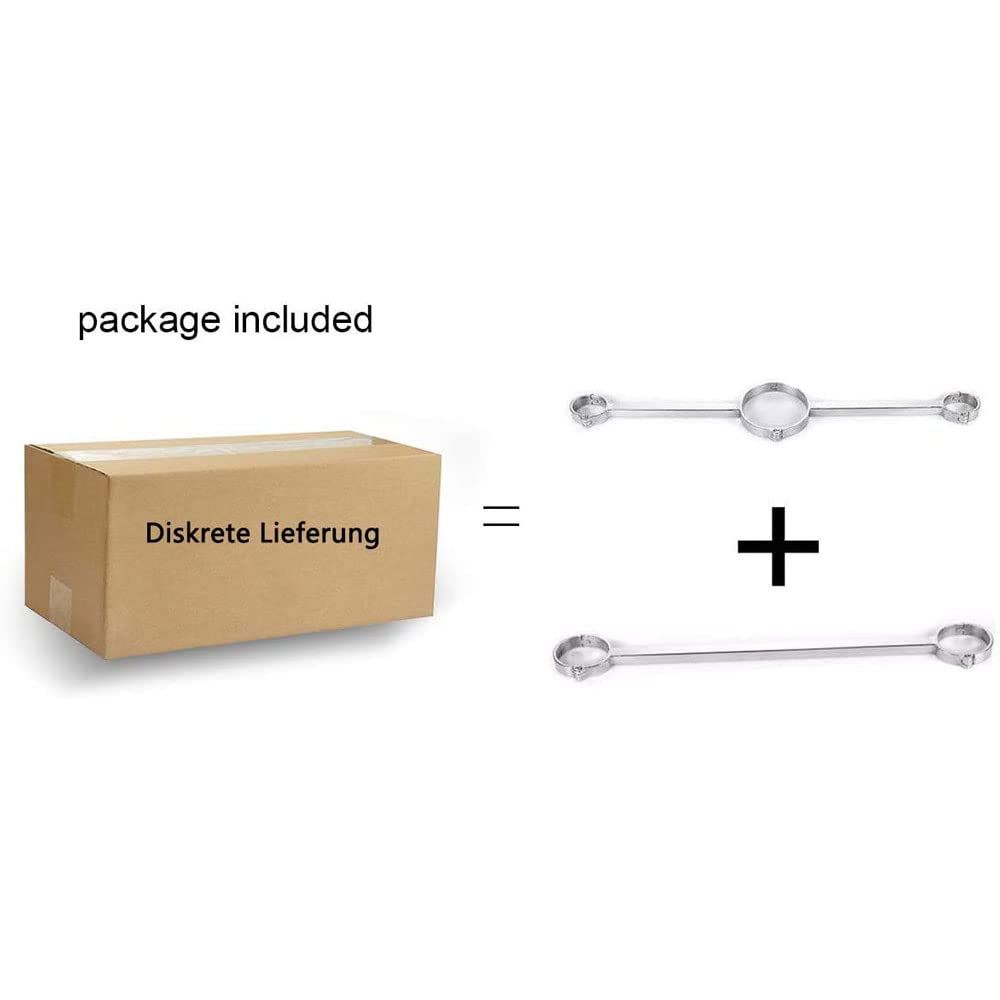 2Pcs Edelstahl Spreizstange Bondage Set mit Handschellen/Handfesseln+ Halsbänder+ Fußfesseln, Fuß/Hand Restraint, Fetish Folter BDSM Sklave Fesselset Erotik Sexspielzeug für Paare,Male-Silber