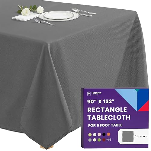 Image of Gee Di Moda Rectangle Tablecloth - 90 x 132 Inch Charcoal Table Cloth for 6 Foot Tables with Floor-Length Drop - Heavy Duty Washable Fabric for Holiday Party, Dinner, Weddings & Baby Shower