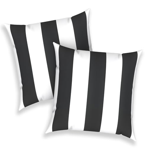 Melody Elephant Outdoor Throw Pillows 16x16 Inch, Water Repellent Patio Pillows with Inners Set of 2 for Patio Furniture Home Garden, Cabana Black