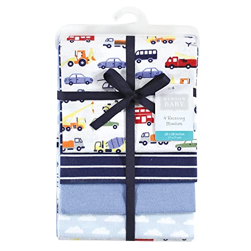 Image of Hudson Baby Unisex Baby Cotton Flannel Receiving Blankets, Colorful Transportation, One Size