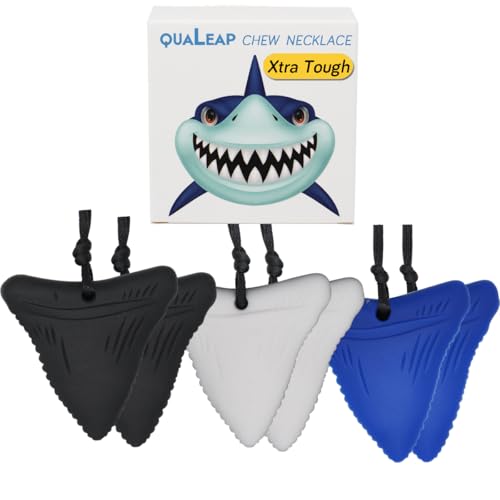 Image of Xtra Tough (XT) Shark Tooth Sensory Chew Necklace (6 Pack) - Chewing Necklace Chew Toys for Kids, Boys or Girls - Designed for Autism Aggressive Chewers (Xtra Tough - Aggressive Chewers)