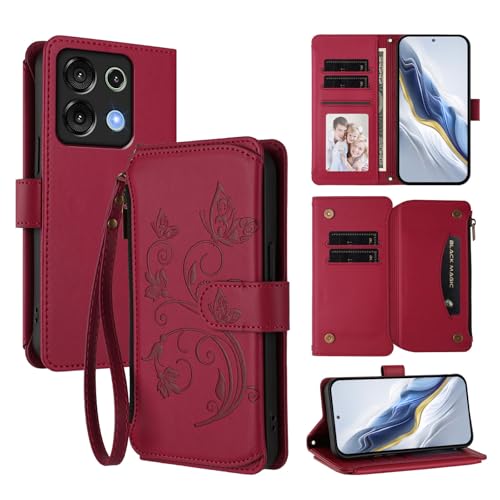 Cover Compatibile con Umidigi G9 5G con Note 9 5G Cordinoã€5 Portacarteã€ã€Portafoglio a cernieraã€ã€Chiusura magnetica〠Stand Flip Custodia Red