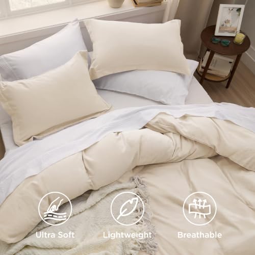 Image of Bedsure Prewashed Duvet Cover King, Cotton-Like Soft Bedding Set, Cream | Ultra Soft, Relaxed Texture, 104 inchx90 inch Breathable Comfort, Hidden Zipper, 8 Corner Ties, Easy Care, OEKO-TEX, Year-Round Use